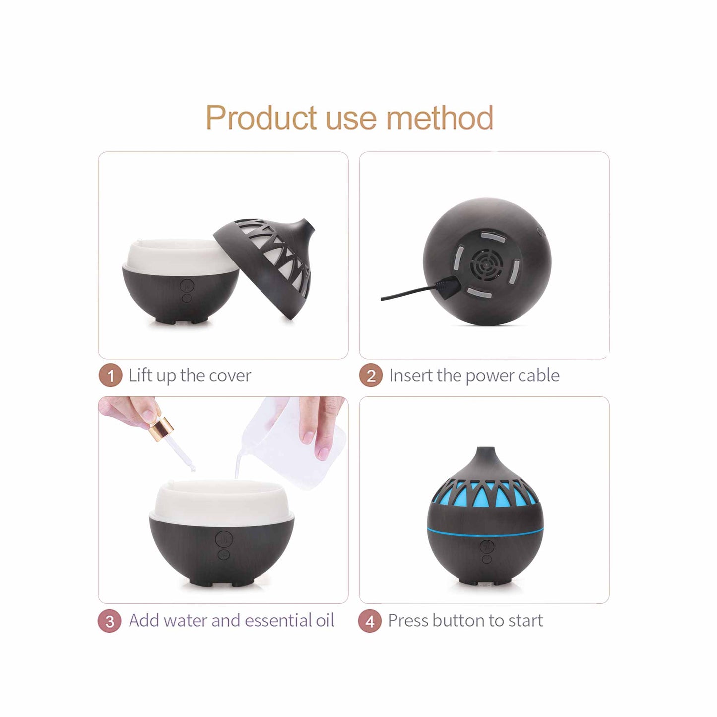 180ml USB LED Dark Wood Mist Humidifier