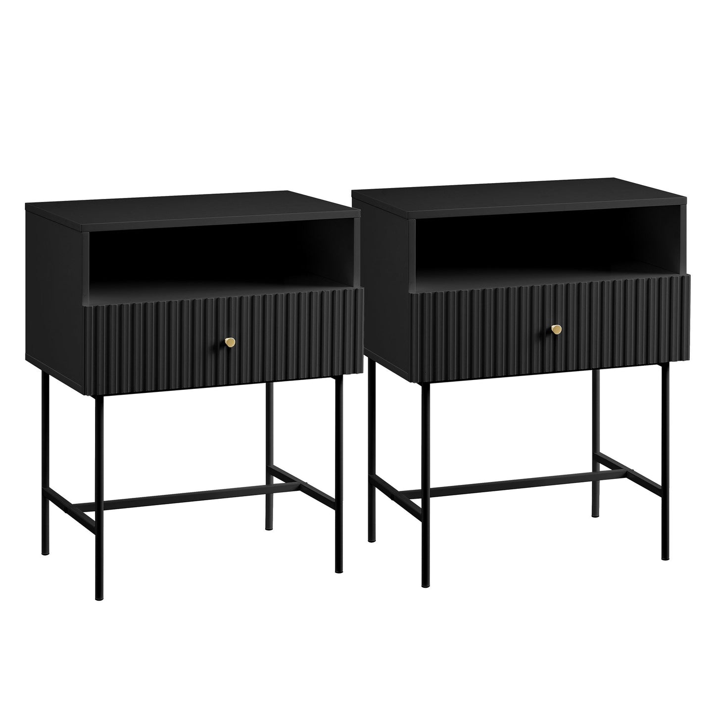 Cecil Slender Fluted Bedside Table in Black