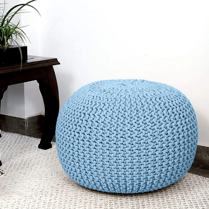Best Braided Ottoman Pouffe Footstool Hand Knitted Blue | Buy Online at Furniture Things Australia