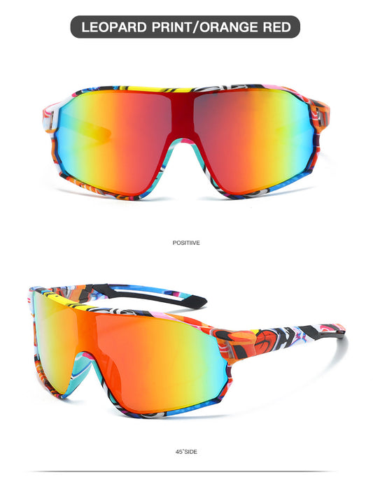 Fashionable Sports Sunglasses with Colorful Mirror Lenses - UV400 Protection for Cycling & Outdoor Activities Leopard