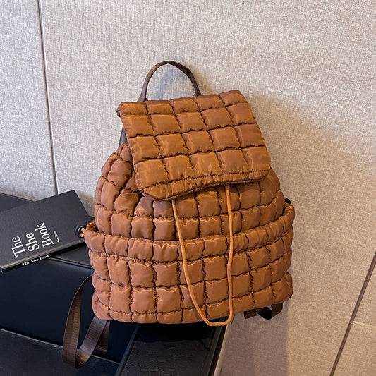 Nylon Backpack with Adjustable Straps - Coffee