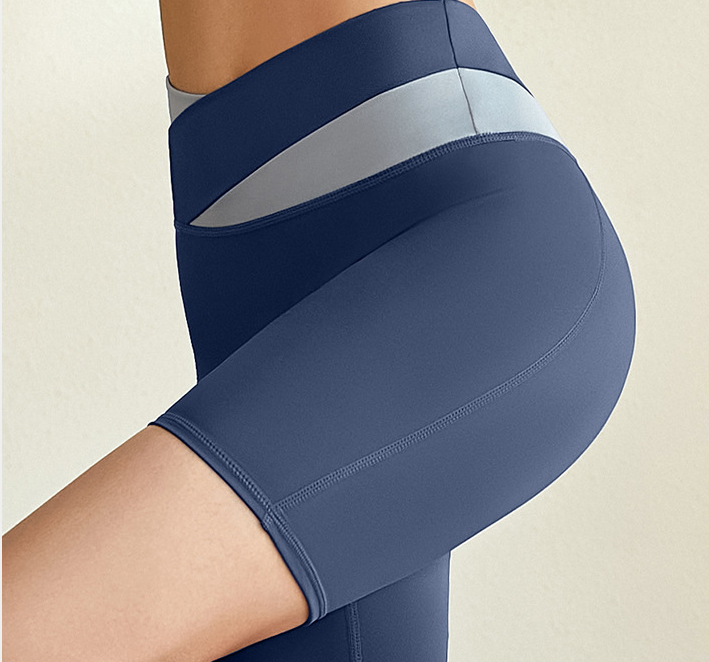 XXXL Caramel Color-Block High-Waist Yoga Shorts