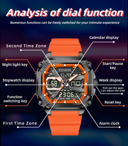 Orange Men's Dual Display Watch