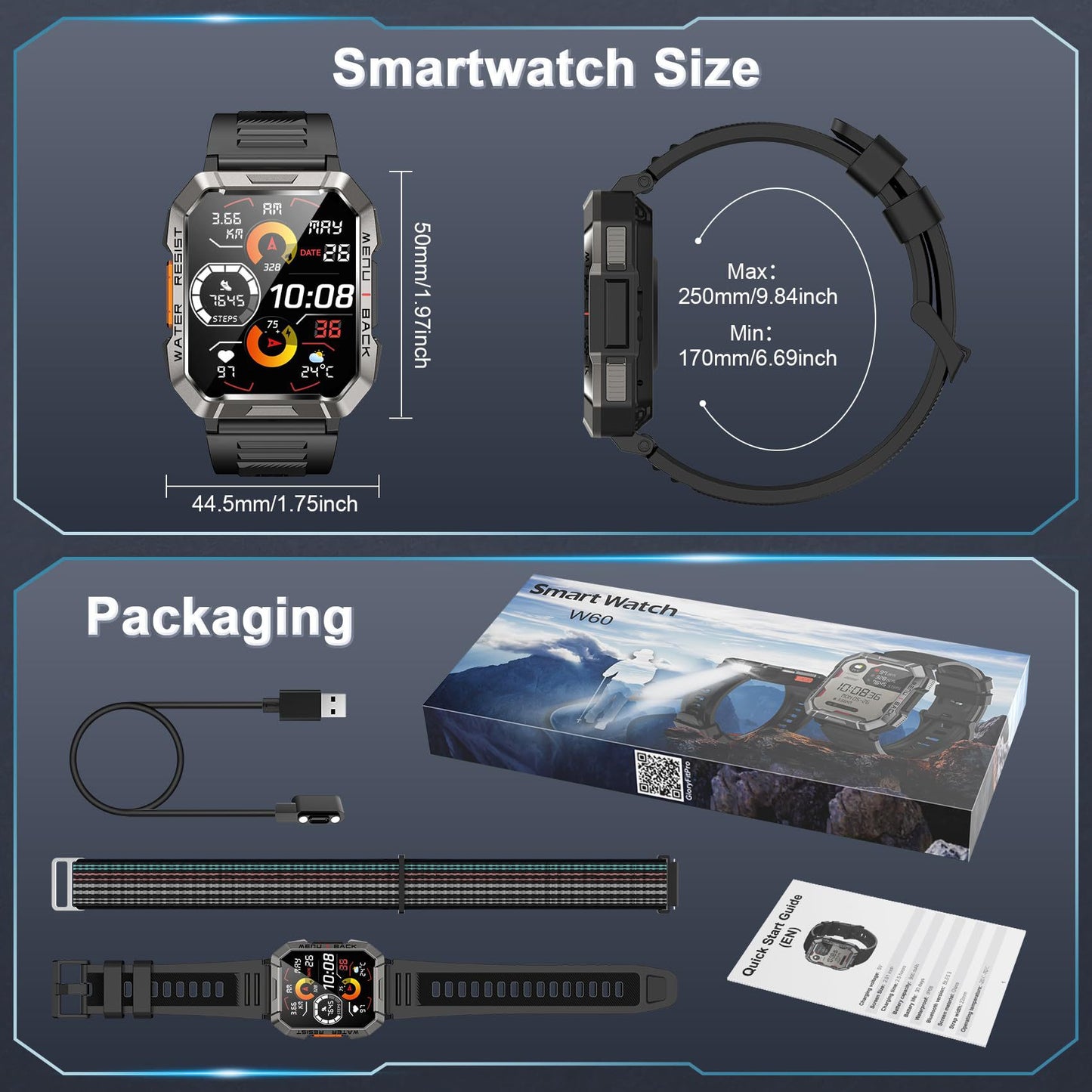 Men's Outdoor Smartwatch with Bluetooth Calling and Flashlight
