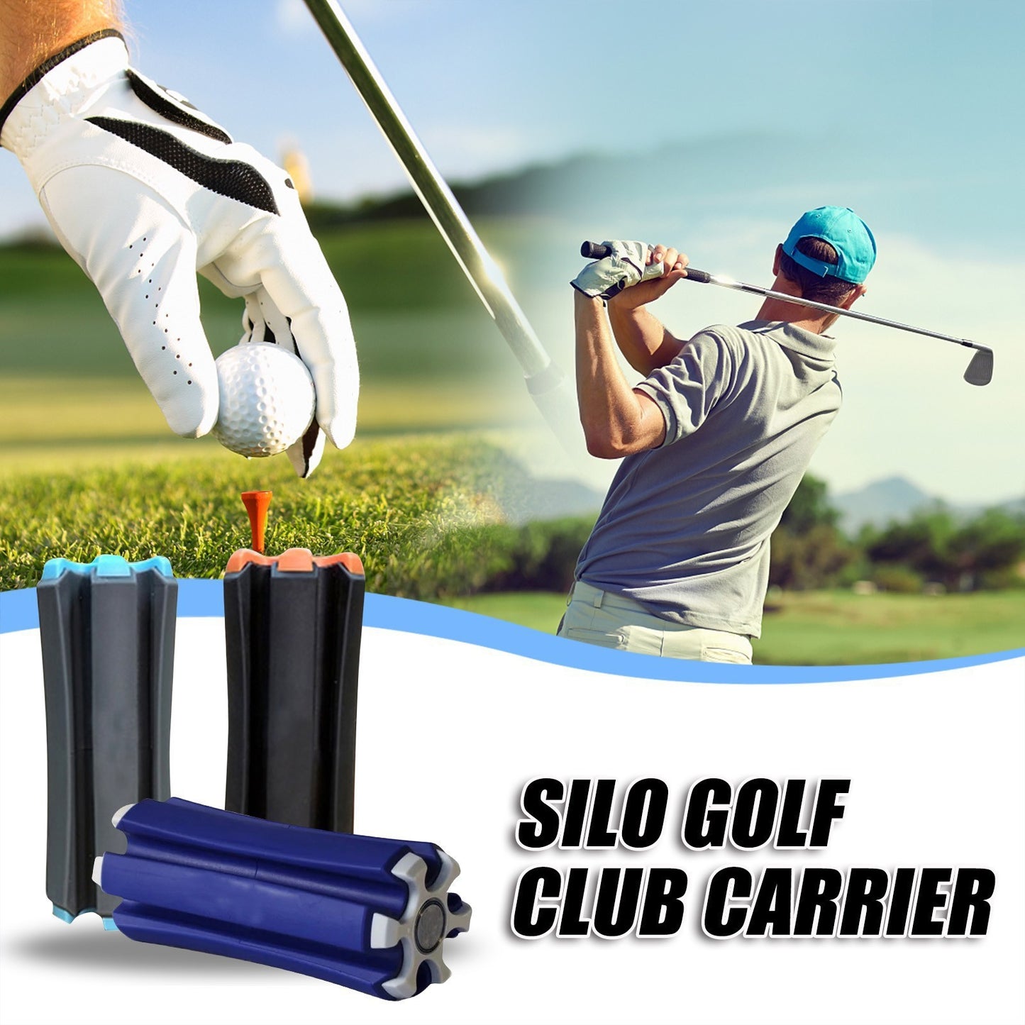 Portable Golf Club Carrier "SILO" - Holds 3 Clubs, Lightweight & Easy to Use(Gray blue)