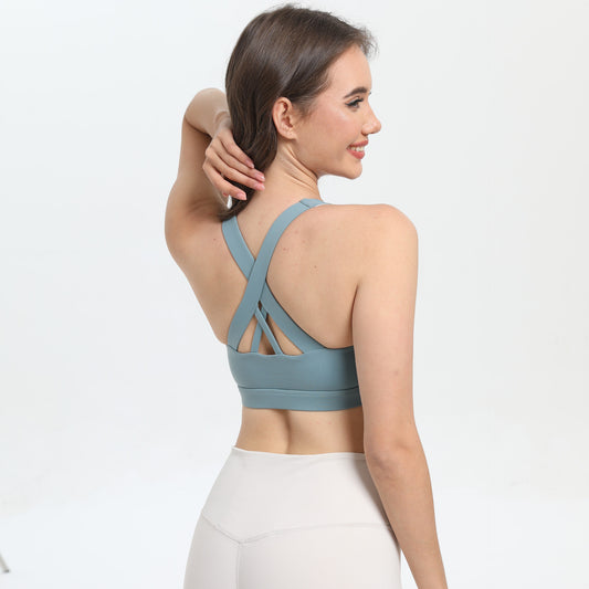 2-Pack Blue High-Support Shockproof Sports Bra(XL Size) - Women's Backless Yoga Running Vest with Naked-Feel Comfort (Padded & Wire-Free)