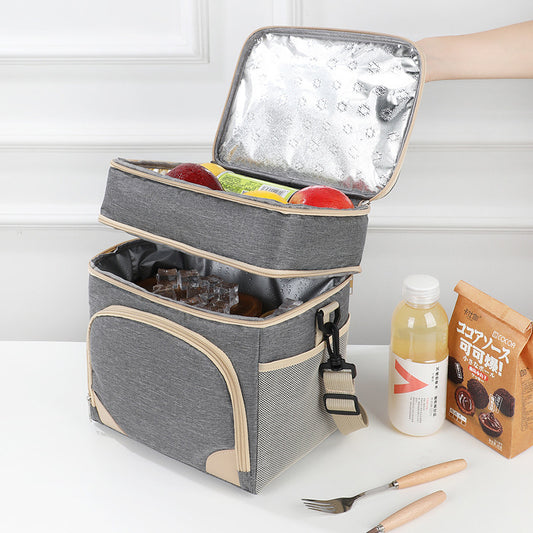 Black Dual Layer Insulated Lunch Bag 12L Large Capacity Cooler Tote