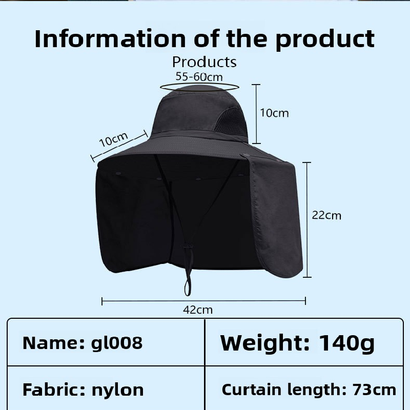 Khaki UPF 50+ Sun Protection Fishing Hat Wide Brim Neck Flap Quick Dry Bucket Hat for Outdoor Hiking and Gardening