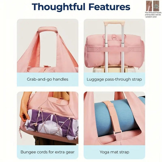 White High-Capacity Yoga Gym Duffel Set with Bonus Bottle Phone Pouch, Separate Shoe Compartment & Yoga Mat Strap