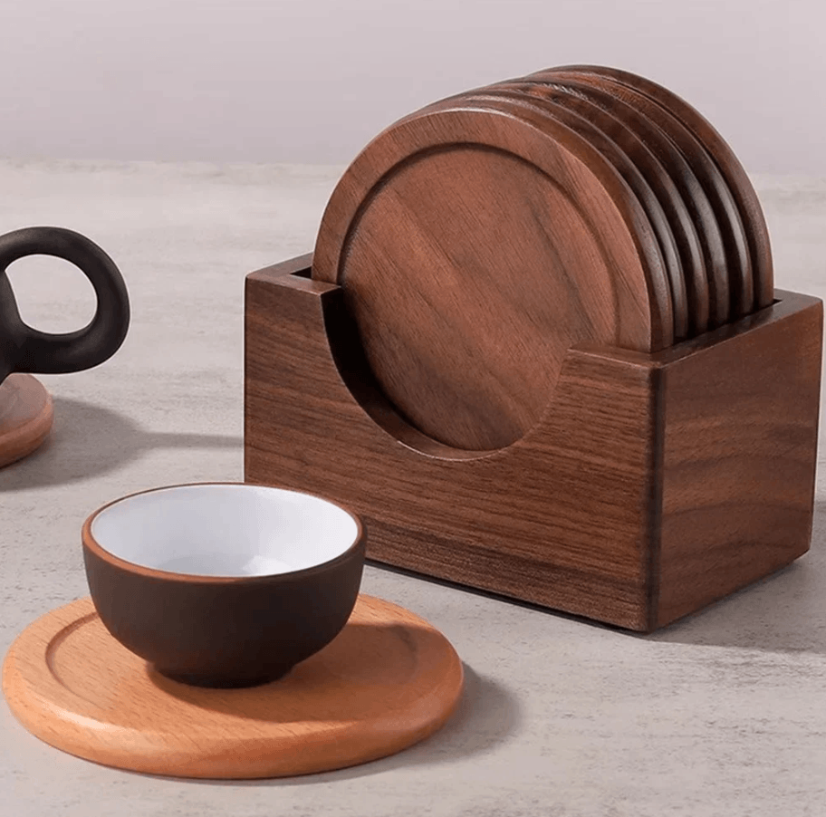 Best Wood Coaster Set Walnut Heat Resistant Round Square | Buy Online at Furniture Things Australia