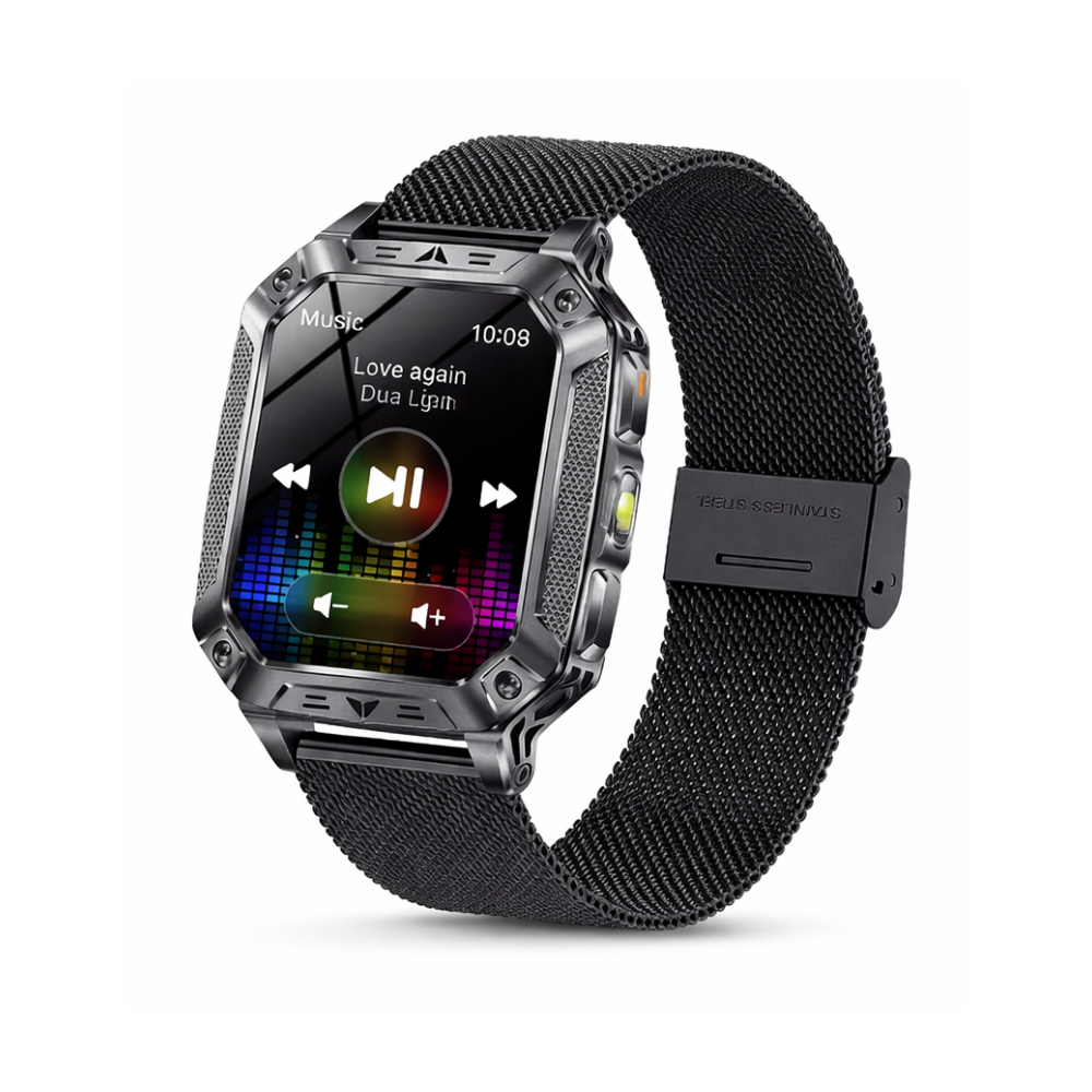 Military Smart Watch with 1400mAh Bluetooth Call (Black Mesh Belt)