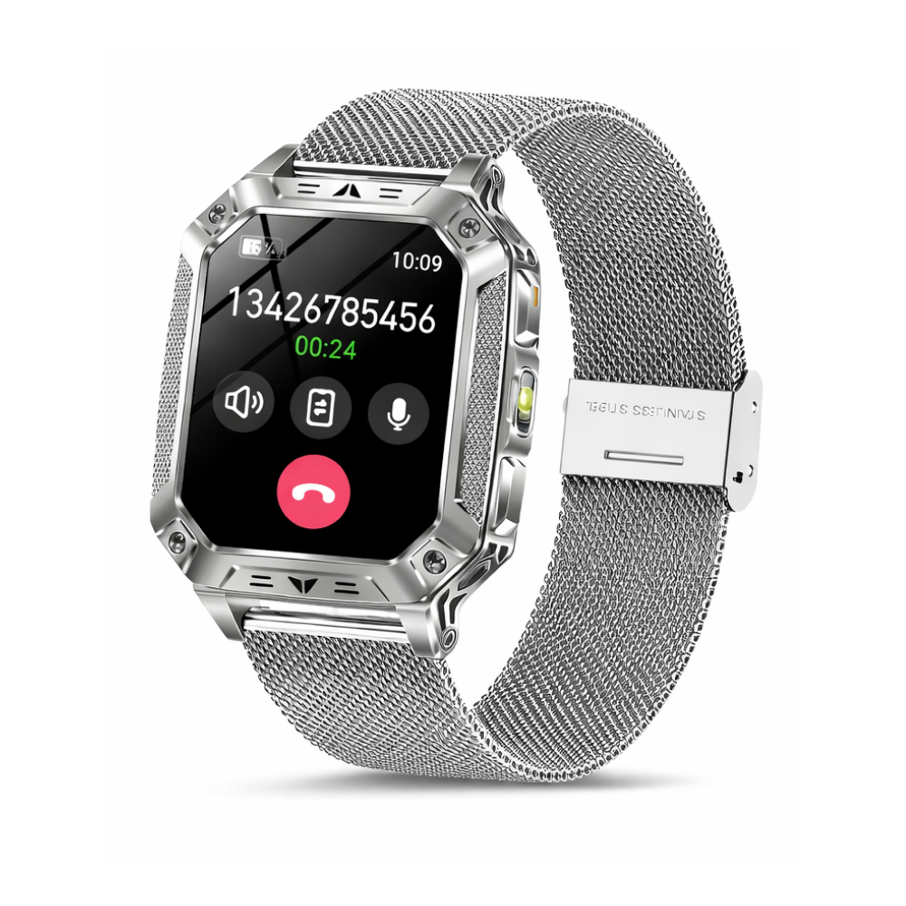 Military Smart Watch with 1400mAh Bluetooth Call (Silver Mesh Belt)