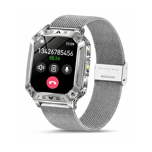 Military Smart Watch with 1400mAh Bluetooth Call (Silver Mesh Belt)