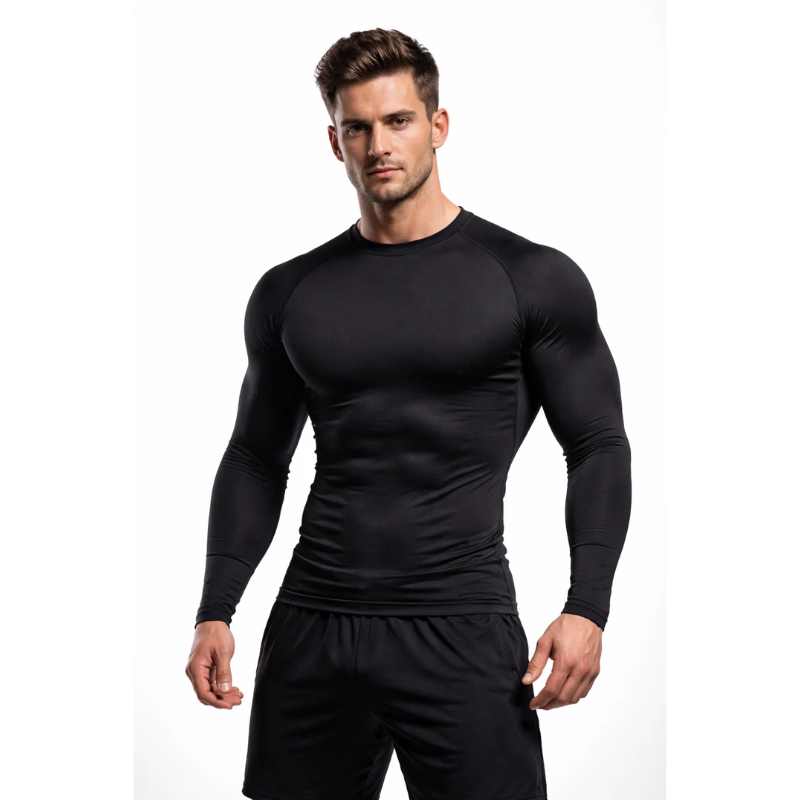 Top Long Compression Black Sleeve Quick Dry for Men (Large)