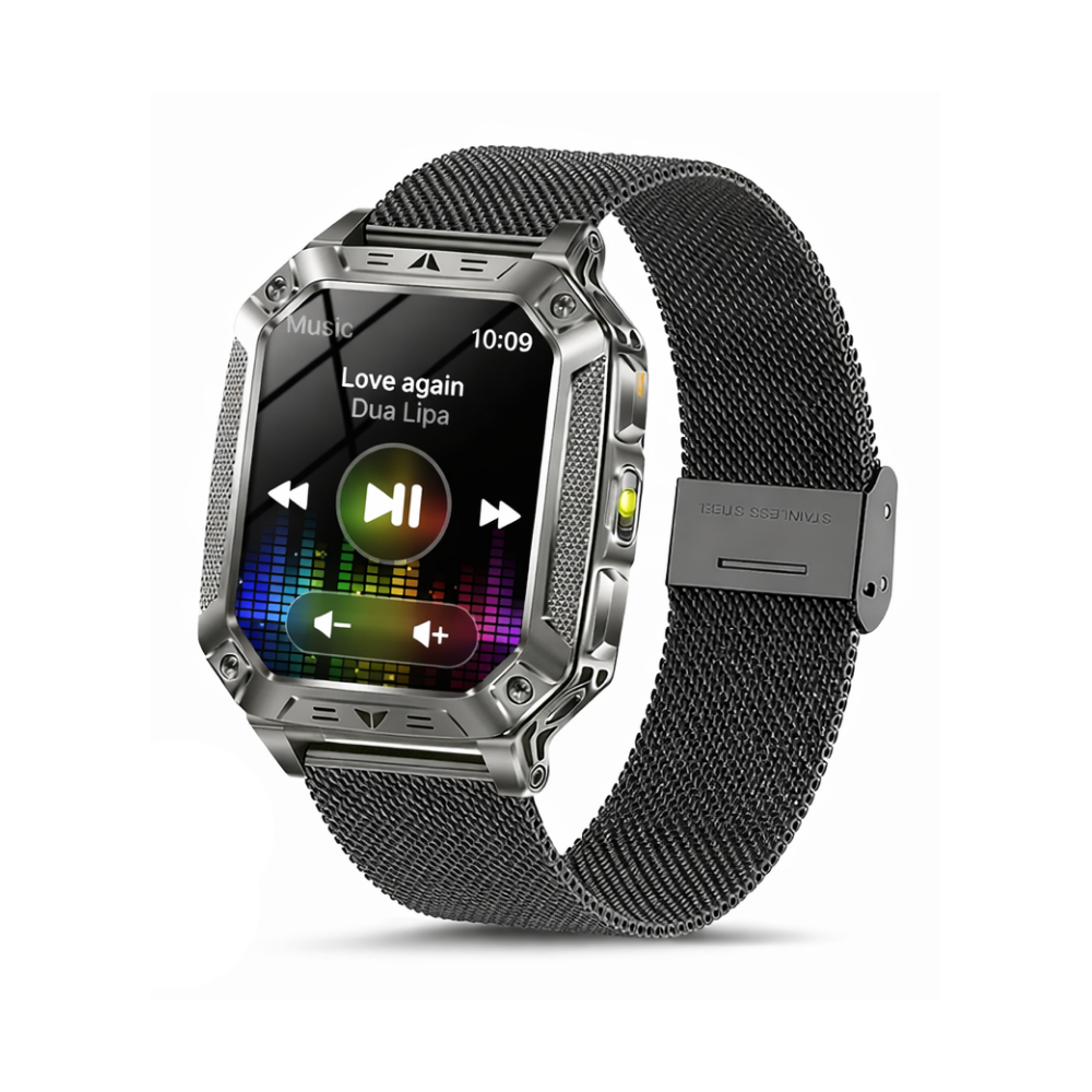 Military Smart Watch with 1400mAh Bluetooth Call (Black Mesh Belt 2A)