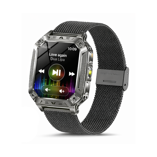 Military Smart Watch with 1400mAh Bluetooth Call (Black Mesh Belt 2A)