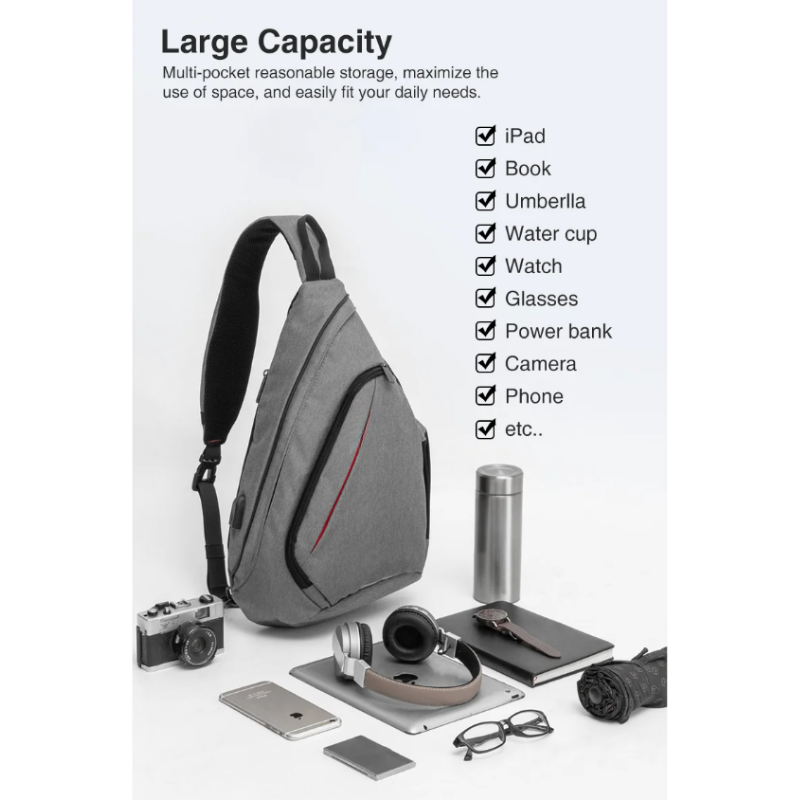 Sling Bag Crossbody Water-Repellent USB Travel