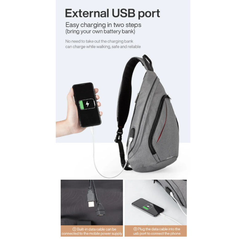 Sling Bag Crossbody Water-Repellent USB Travel