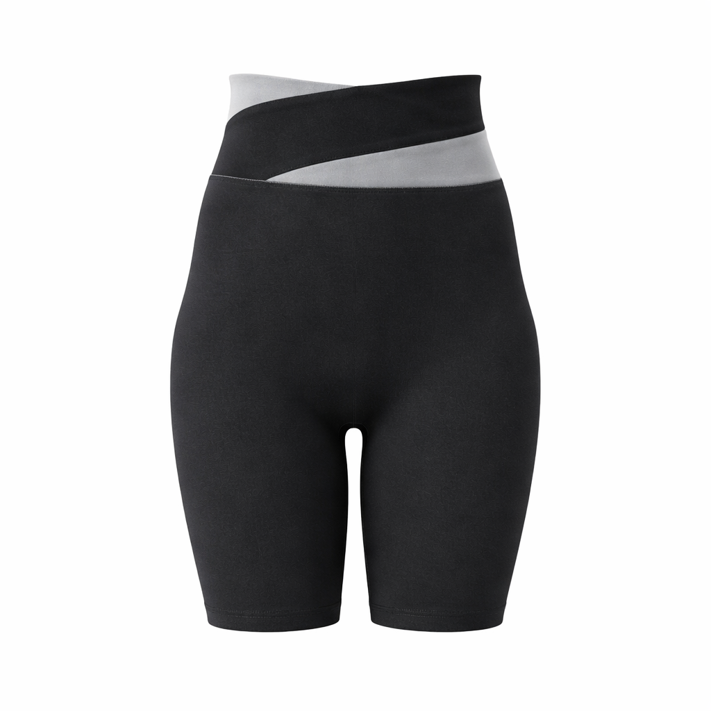 XXL Black Color-Block High-Waist Yoga Shorts