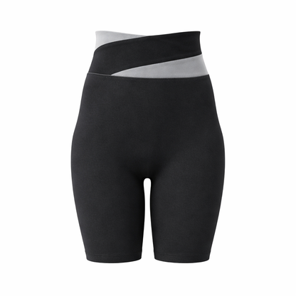 XXL Black Color-Block High-Waist Yoga Shorts