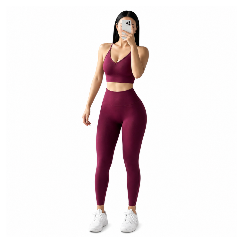 High-Waisted Women's Yoga & Fitness Set (Encore Red-L)