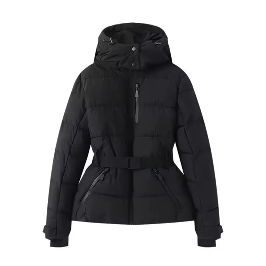 Women Winter Hooded High Waist Padded Parka (Black-AU-16)