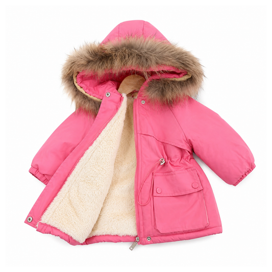 Girls Winter Hooded Plush Cotton Jacket (Pink-6T)