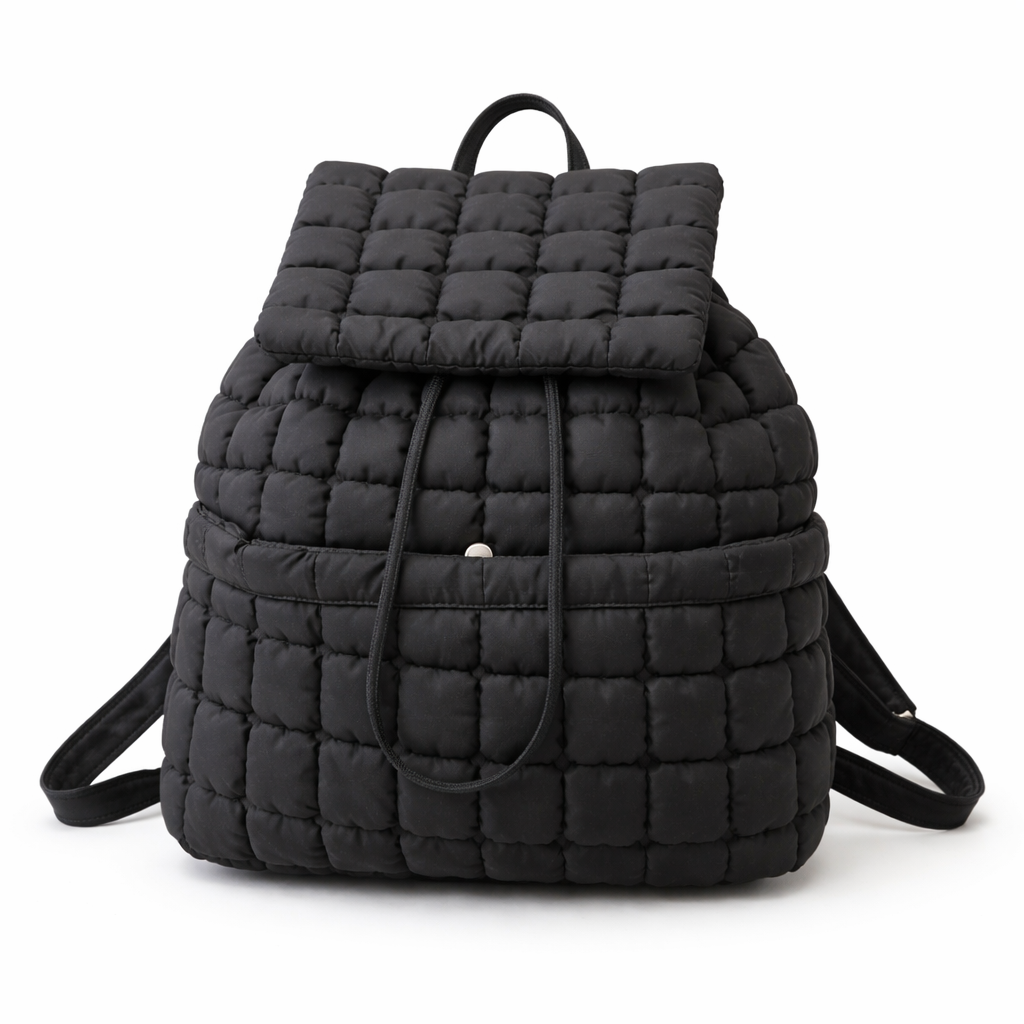 Nylon Backpack with Adjustable Straps - Black