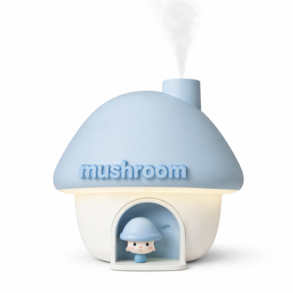 Portable Mushroom Humidifier with 7 Color Sunset Light (Blue)