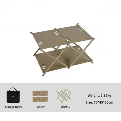 Storage Rack with Folding Three-Tier Outdoor Camping Shelf