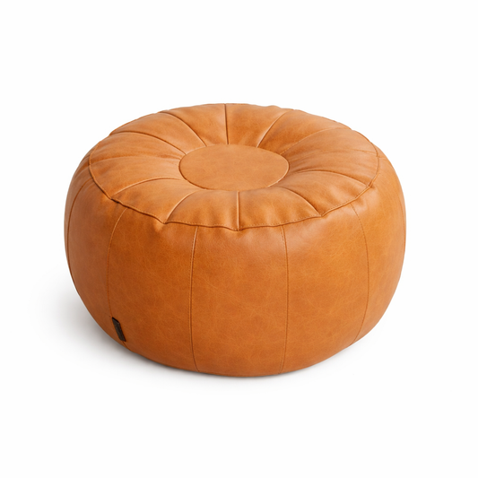 Brown Faux Leather Pumpkin Pouf Cover