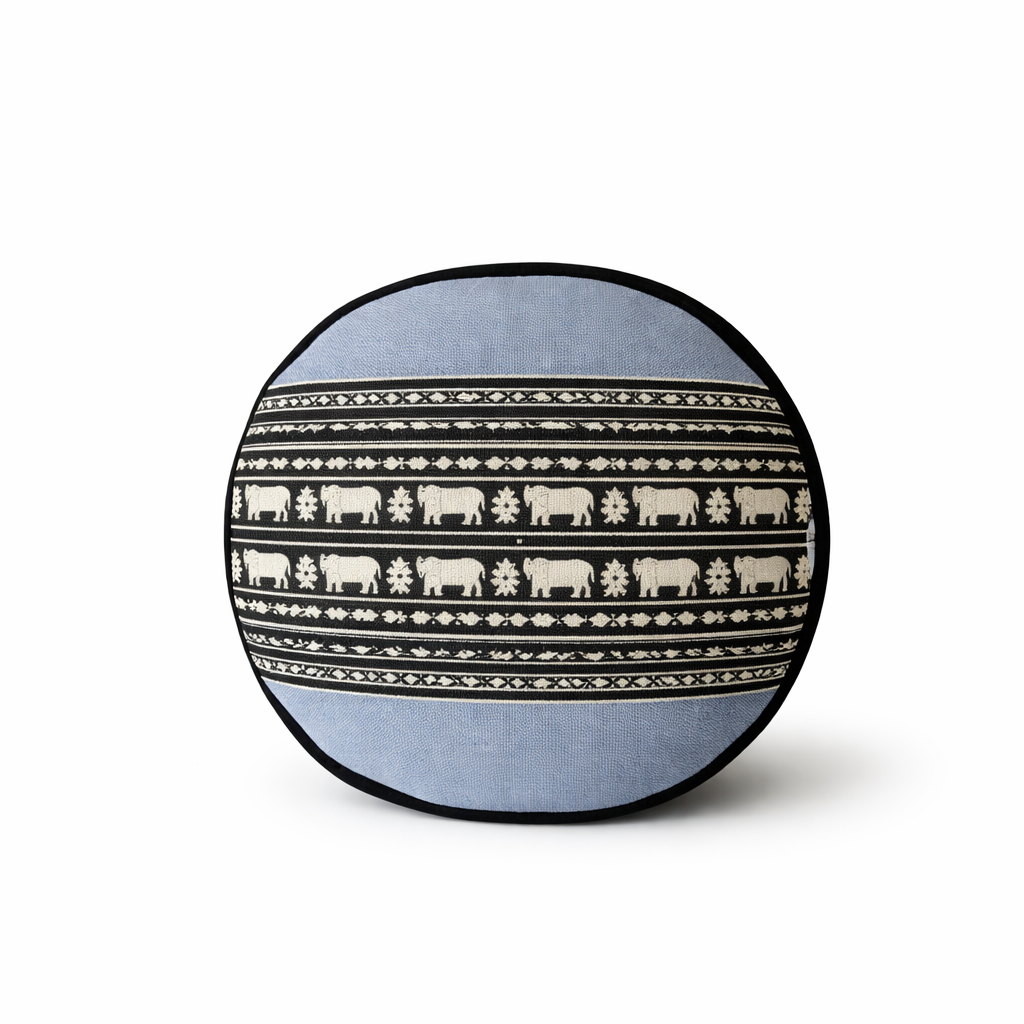 40cm Round Meditation Cushion Ottoman Pouf Blue