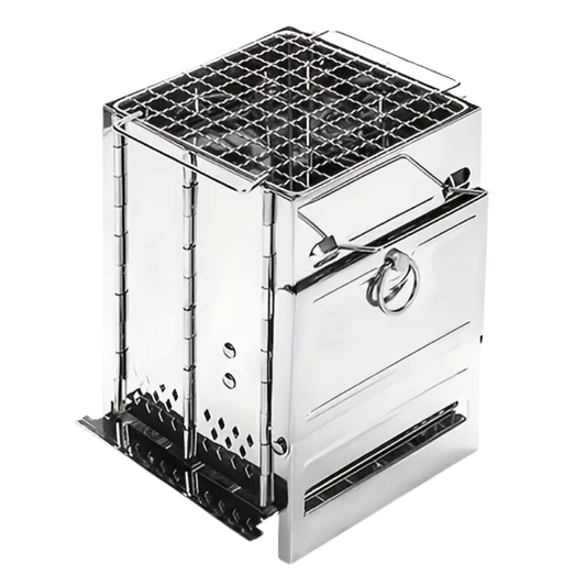 Camping Wood Stove with Folding Stainless Grill