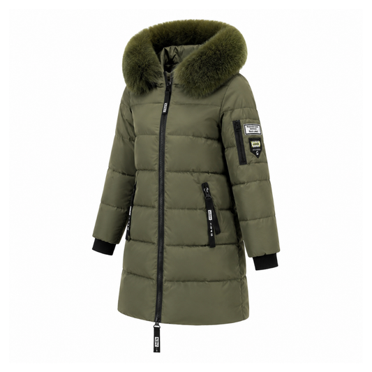 Women's Warm Long Parka Coat for Winter (Green-AU-16)