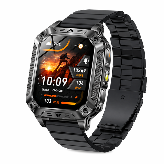 Military Smart Watch with 1400mAh Bluetooth Call (Black Steel B 2A)