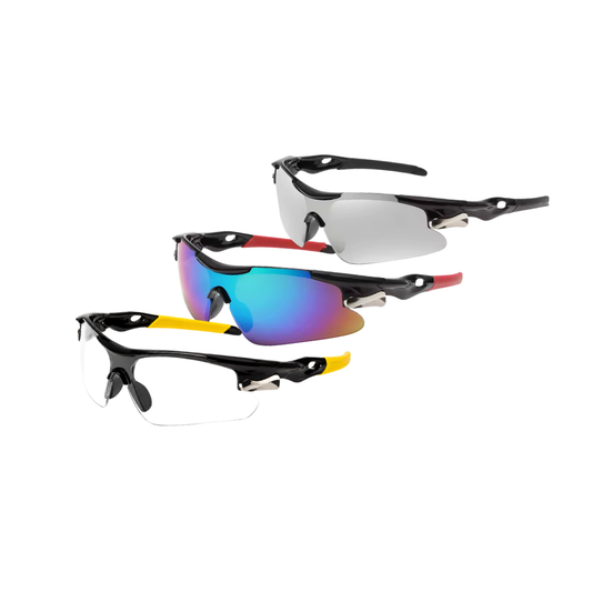 3 PCS Outdoor Cycling Sunglasses Set Sports Glasses Clear and Colorful Mirrored Lenses Black and White Frames UV Protection Unisex Running MTB