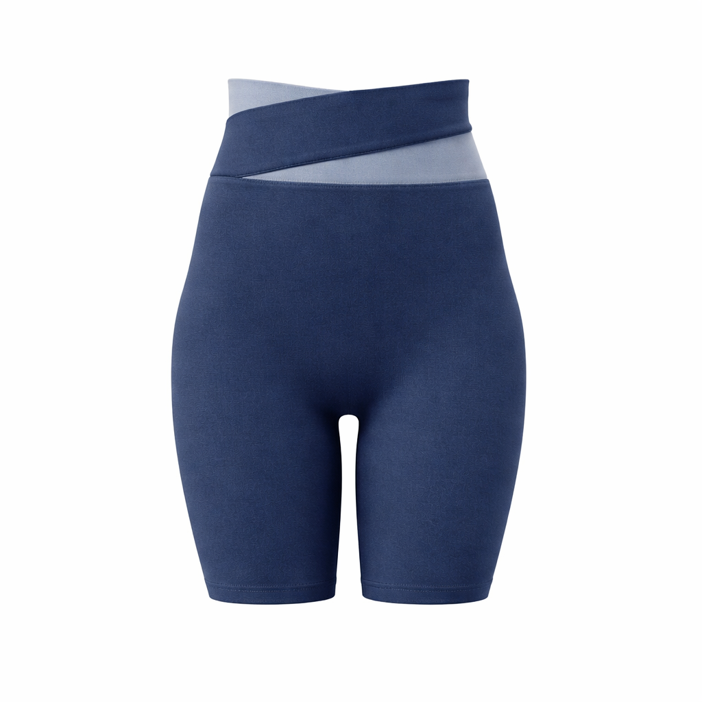 XXL Blue Color-Block High-Waist Yoga Shorts