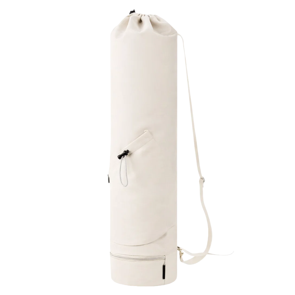 Yoga Bag with Drawstring and Storage Compartment - White