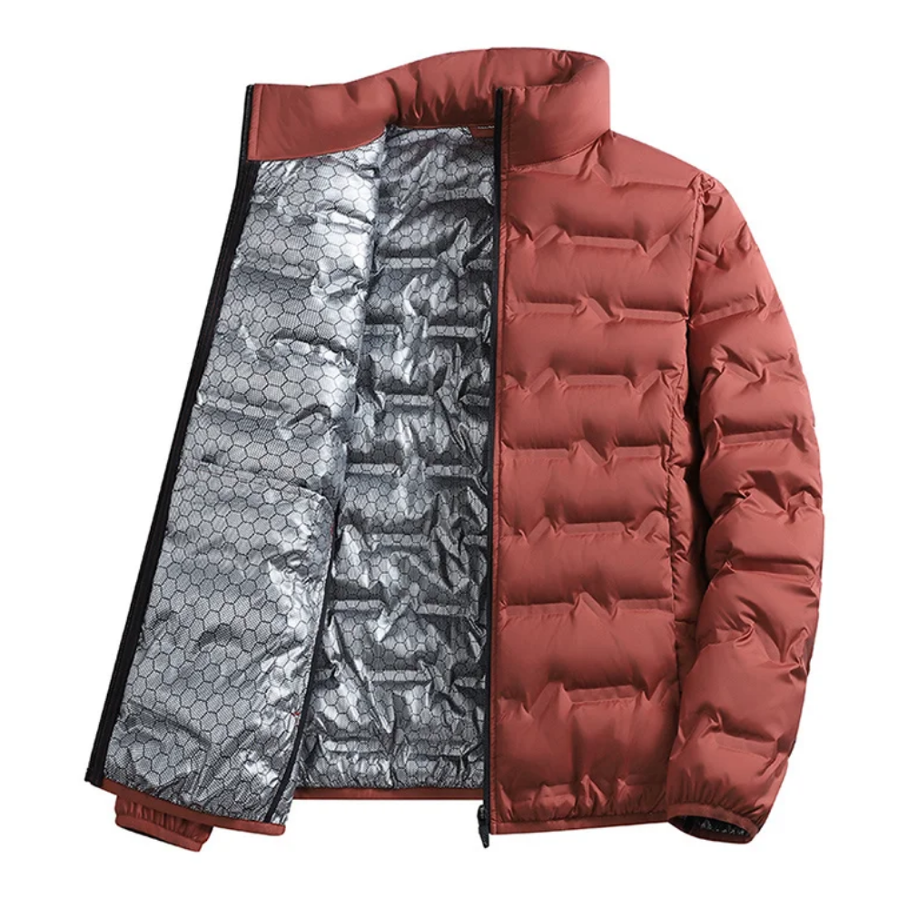 Men's Fleece-Lined with Collar Coat for Winter (Red-2XL)