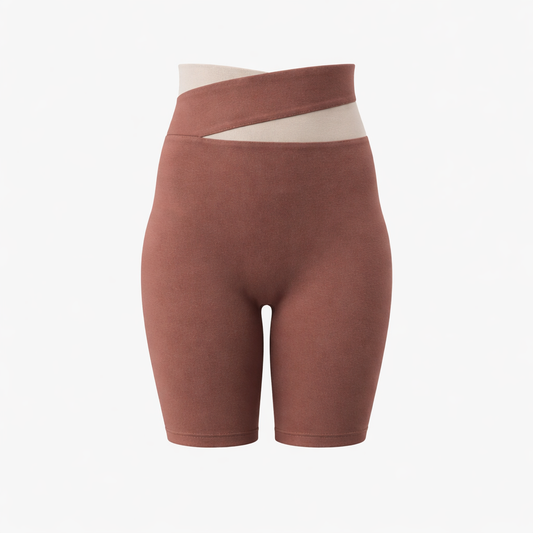 XL Caramel Color-Block High-Waist Yoga Shorts