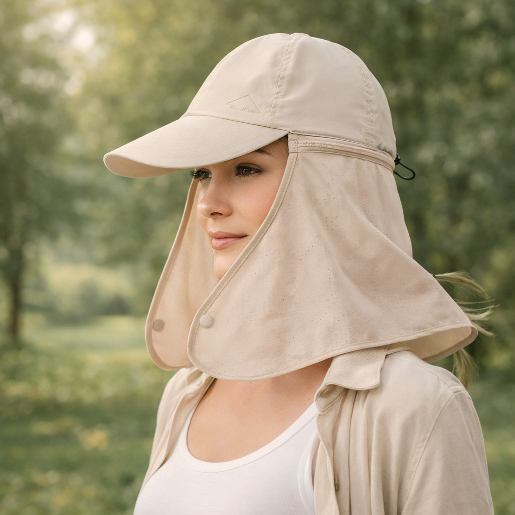 Sun Hat Quick-Dry Neck Flap Unisex (Beige)