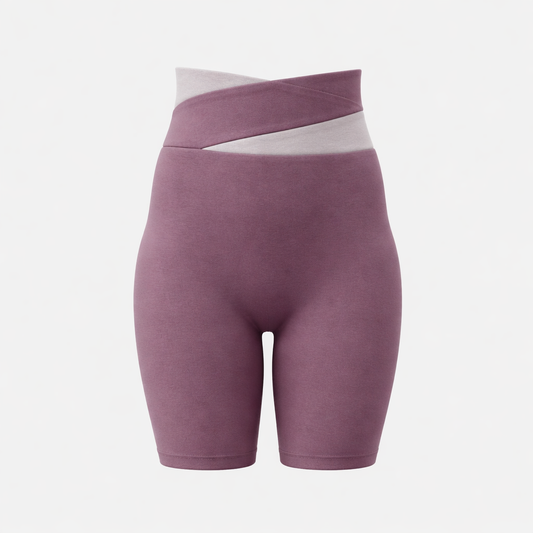 XXXL Purple Color-Block High-Waist Yoga Shorts