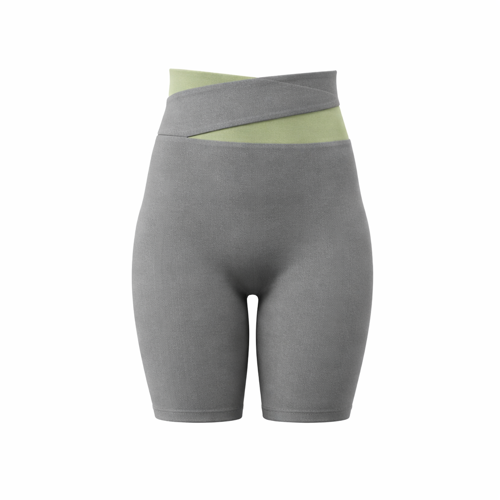 XXL Grey Color-Block High-Waist Yoga Shorts