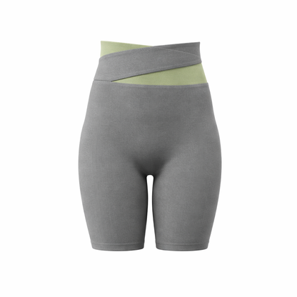 XXL Grey Color-Block High-Waist Yoga Shorts