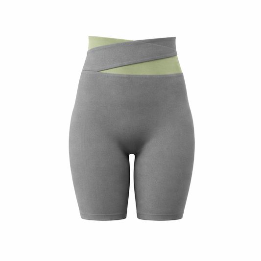 S Grey Color-Block High-Waist Yoga Shorts