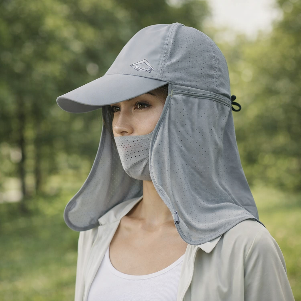 Sun Hat Quick-Dry Neck Flap Unisex (Light Gray)