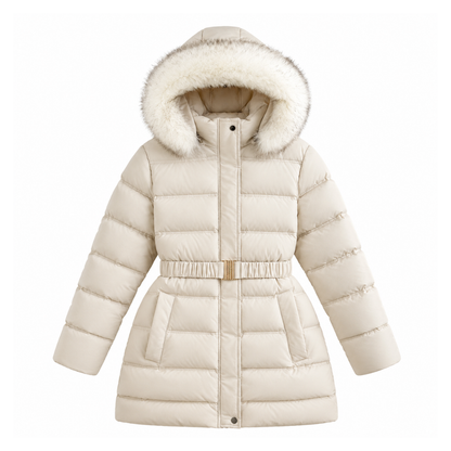 Girls Winter Hooded Plush Cotton Jacket (White-6T)