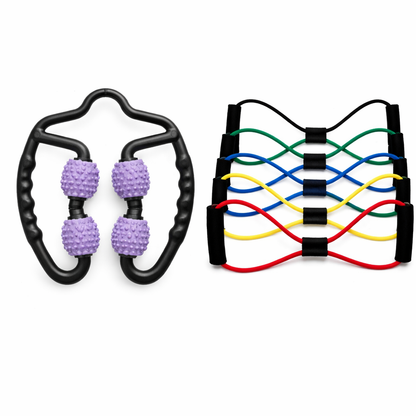 Purple Set of 2 Foam Roller Ring Leg Massagers with 2 Resistance Bands