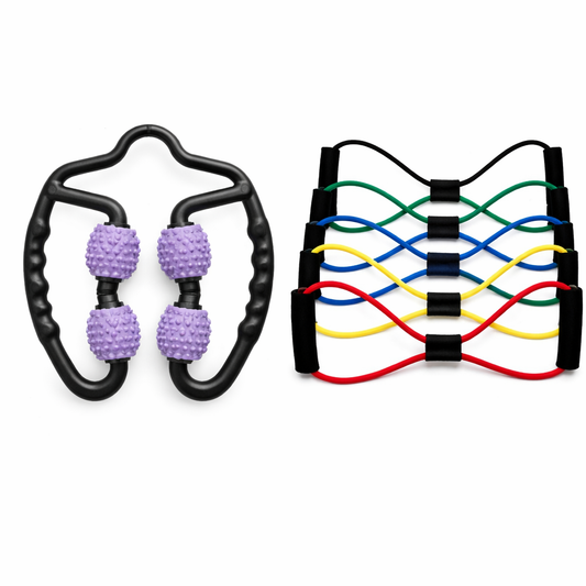 Purple Set of 2 Foam Roller Ring Leg Massagers with 2 Resistance Bands