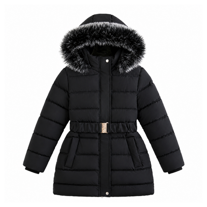 Girls Winter Hooded Plush Cotton Jacket (Black-6T)